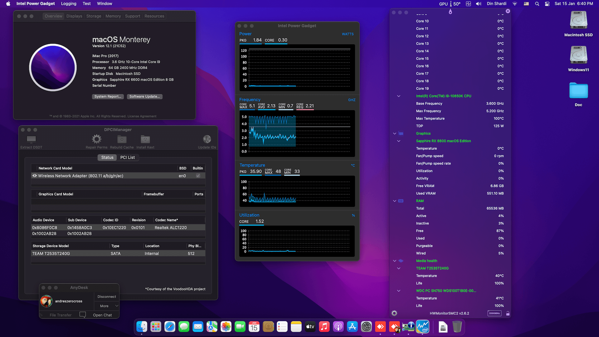 Success Hackintosh macOS Monterey 12.1 Build 21C52 in Gigabyte Z590 Aorus Elite + Intel Core i9 10850K + Sapphire Pulse RX 6600